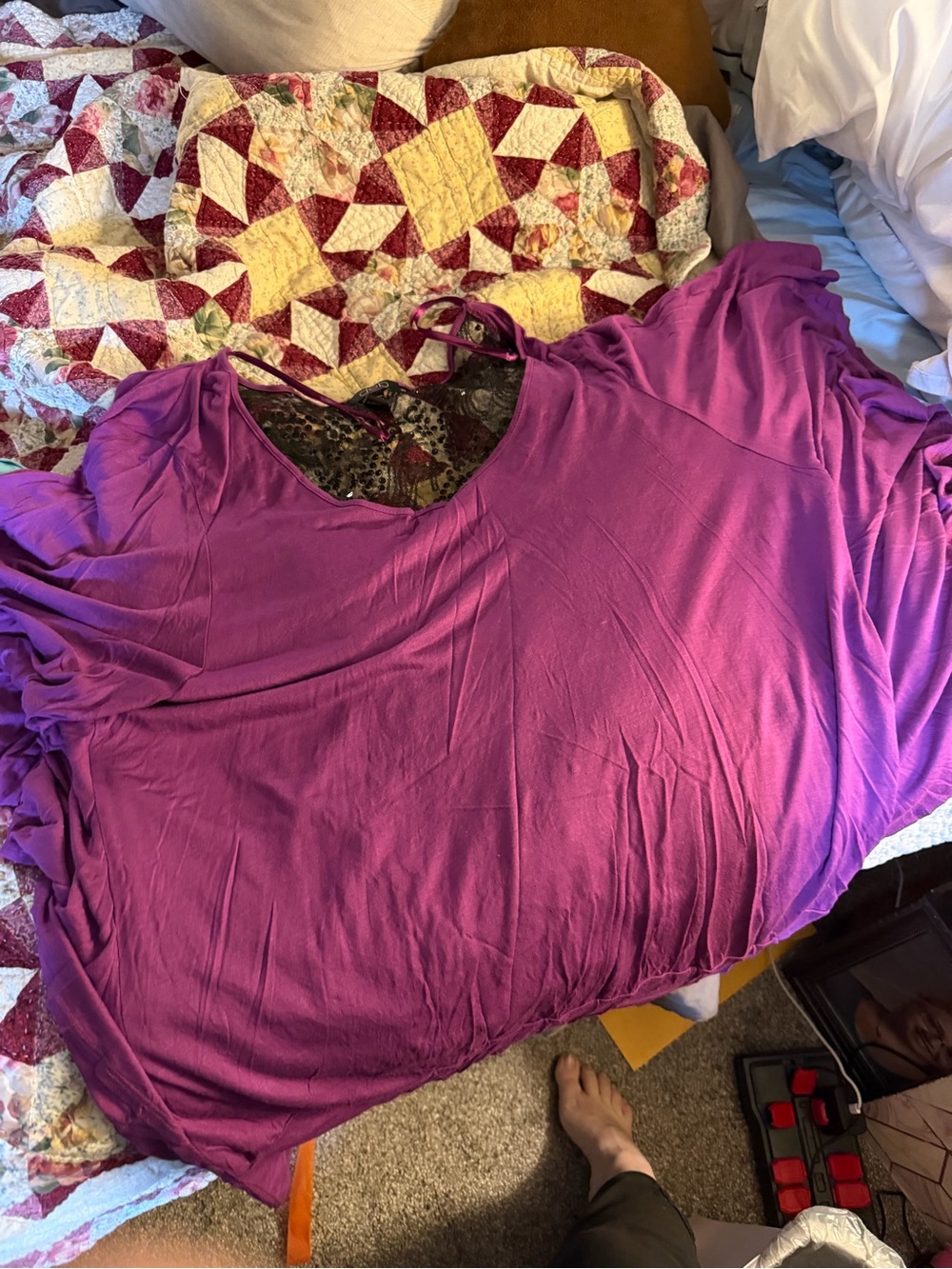Deb Lace-Trim V-Neck Top in Bright Magenta